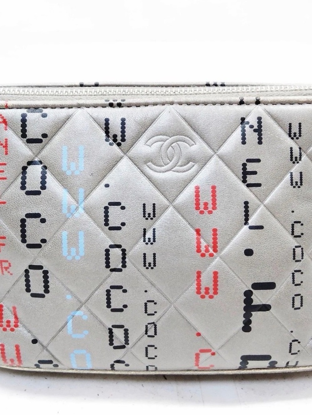 CHANEL limited edition silver quilted lambskin data center print